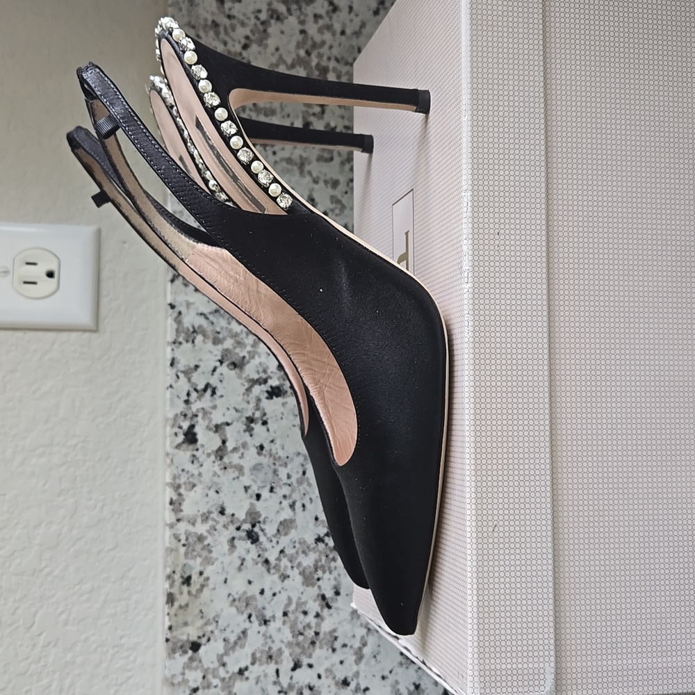 SJP by Sarah Jessica Parker Black Satin Slingback Heels - Picture 4 of 13